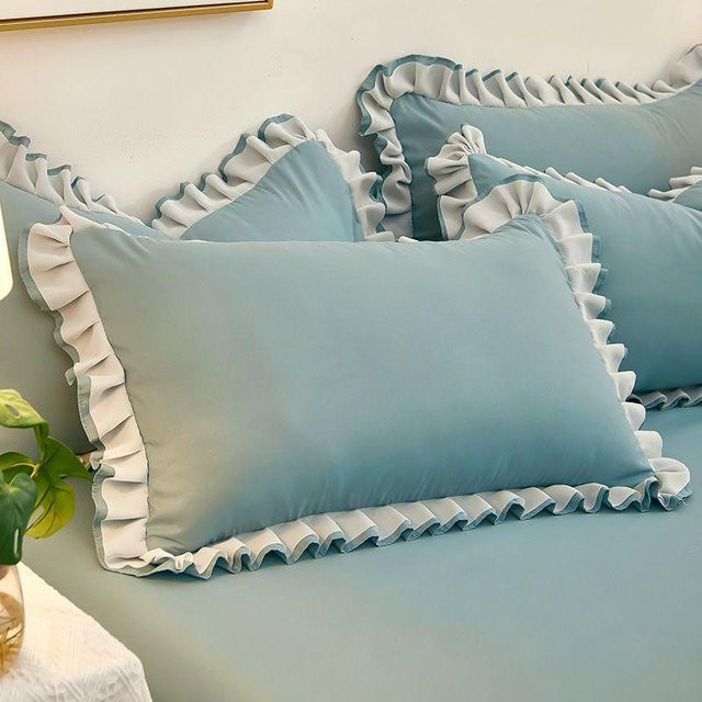 WTEMPO Kissenbezug Set mit Spitze in Blau, 2er-Pack, B/H: 48 x 74 cm - Bild 1