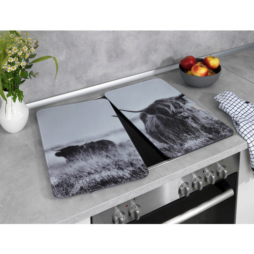 WENKO Herdabdeckplatte aus Glas mit Highland Cattle Motiv in Silber, Grau und Mehrfarbig, B/T/H: 52,0 x 30,0 x 3,2 cm - Bild 4