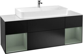 V&B Waschtischunterschrank Finion mit Wandbeleuchtung in Blau Matt Lack, Breite: 160 cm - Bild 1