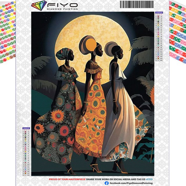 FIYO Diamantmalerei Set Afrikanische Frauen 5D DIY Voll-Diamant-Mosaik Multicolour Rahmenlos - Bild 1