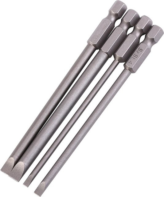 Neoglint 4er Set Magnetische Schlitzschraubendreher-Bits aus S2 legiertem Stahl, Farbe: Grau, Länge: 100 mm, Sechskantschaft: 3 mm bis 6 mm - Bild 1