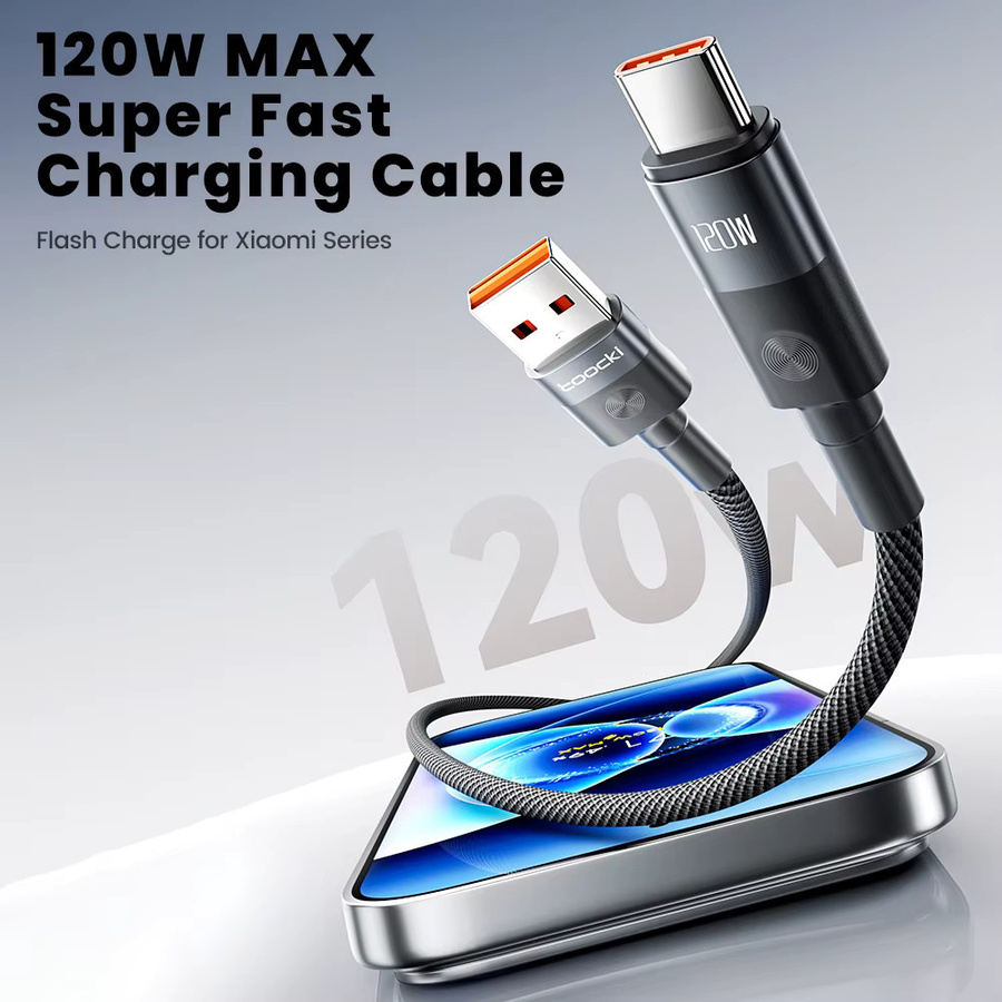 Toocki USB auf USB-C Ladekabel 6A Ultra-Schnellladekabel für Xiaomi Mi Pro Redmi Turbo Charge 120W, Schwarz - Bild 3