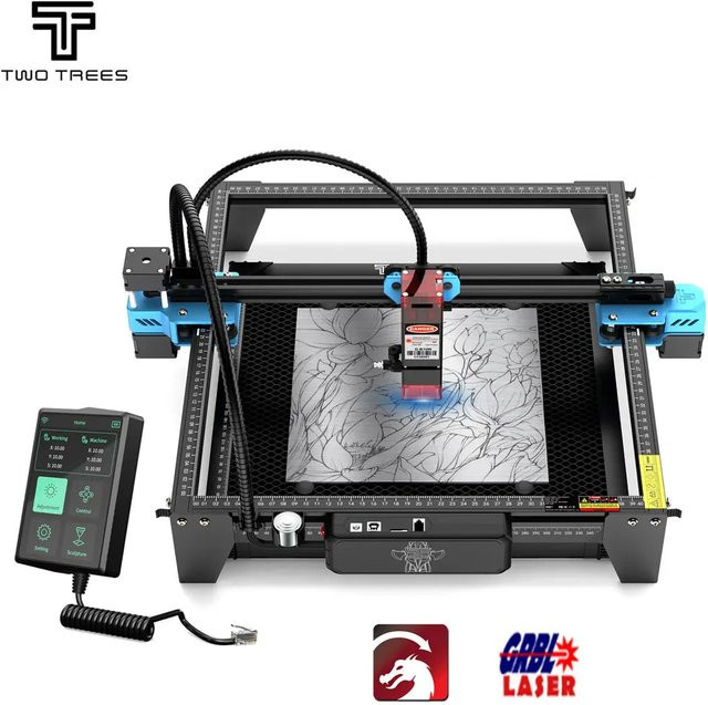Twotrees TTS-10 Pro 80W Lasergravierer mit Touchscreen als Metall-Lasergraviermaschine und Laserschneider für Acryl und MDF in Schwarz - Bild 1