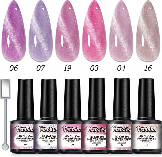 Visuatia Katzenauge Gel-Nagellack-Set, 6 Farben, Lila, Schimmernd - Bild 1