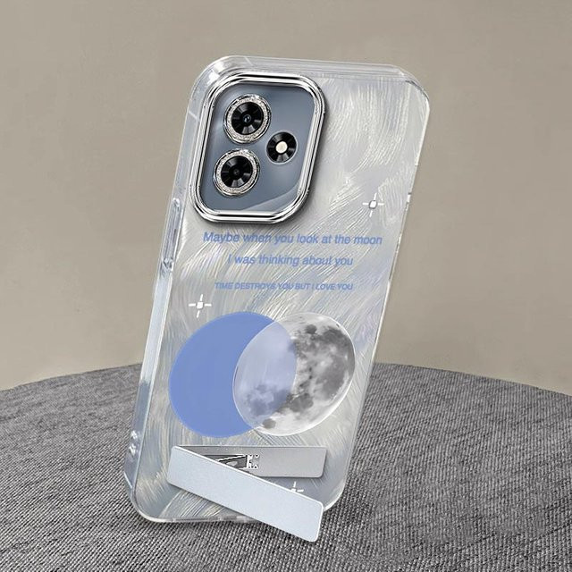 Infinix Hot 30i 10T 10S 10Lite 10SNFC 9Play Smart 5 Smart 8 Handyhülle mit Lanyard und Standfunktion, Design Helle Mond, Farbe Silber Transparent - Bild 1