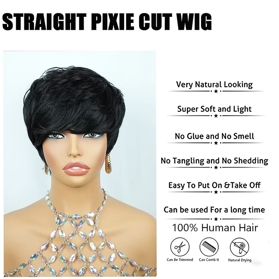 OYM HAIR Pixie-Cut Perücke, Schwarz, Damen, mit Pony, 180% Dichte - Bild 2