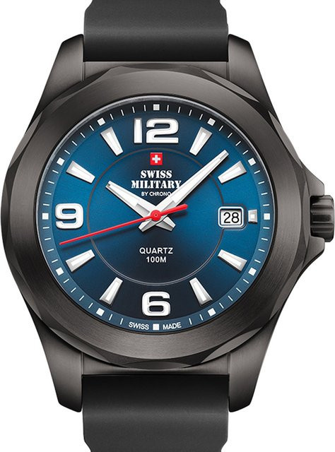 Swiss Military Herrenuhr, Quarz, Edelstahl, 42 mm, Blau, Silikon, 10 ATM - Bild 1