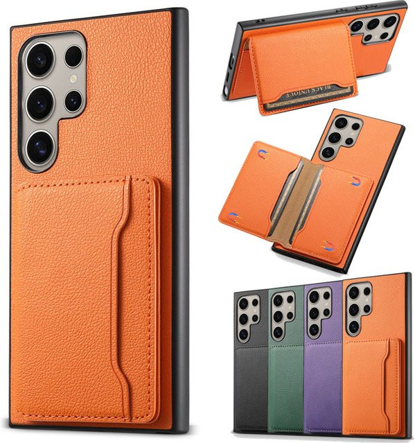PU Leder Handyhülle mit Kartenhalter für Samsung Galaxy S26 S25 S24 S23 Plus Ultra A05S A15 A25 A35 A55 5G A16 A36 A56 in Schwarz und Orange - Bild 1