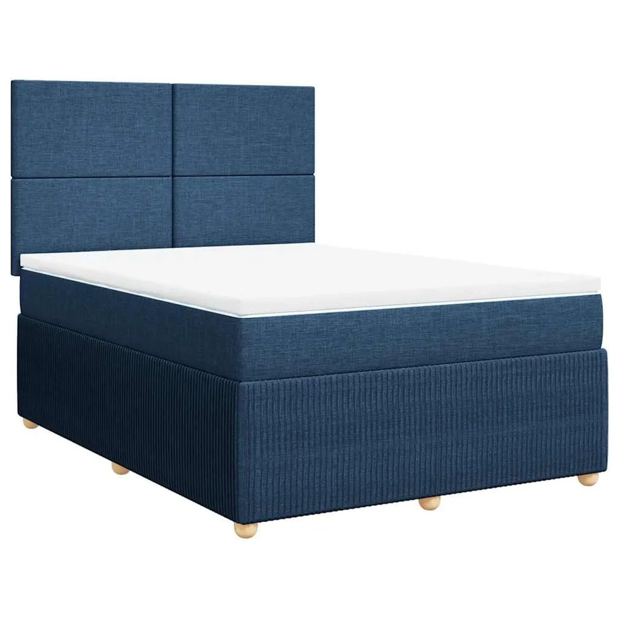 vidaXL Boxspringbett mit Matratze in Blau, Hybrid-Bett mit Taschenfederkern aus Stoff, B/T: 140 x 200 cm - Bild 2