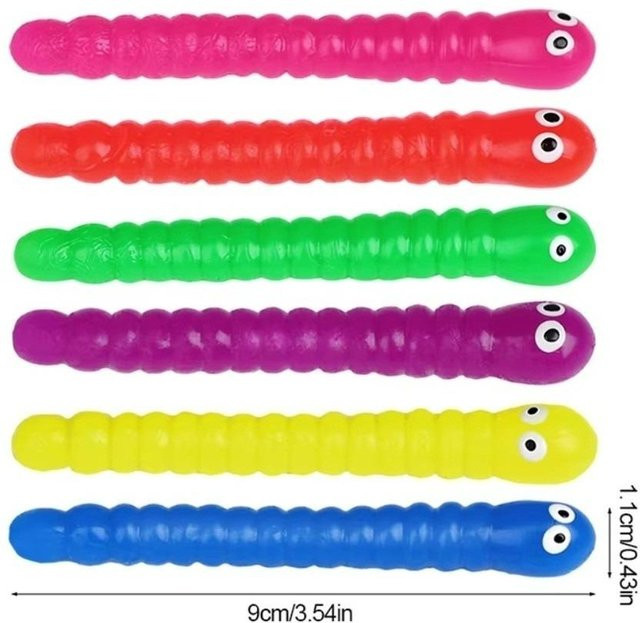 BC Pet Supplies Raupen Fidget Spielzeug, 5/12 Stück, bunte Raupen, Weiche Raupen Anti Stress Linderung Dehnbares Band Quetschspielzeug - Bild 1