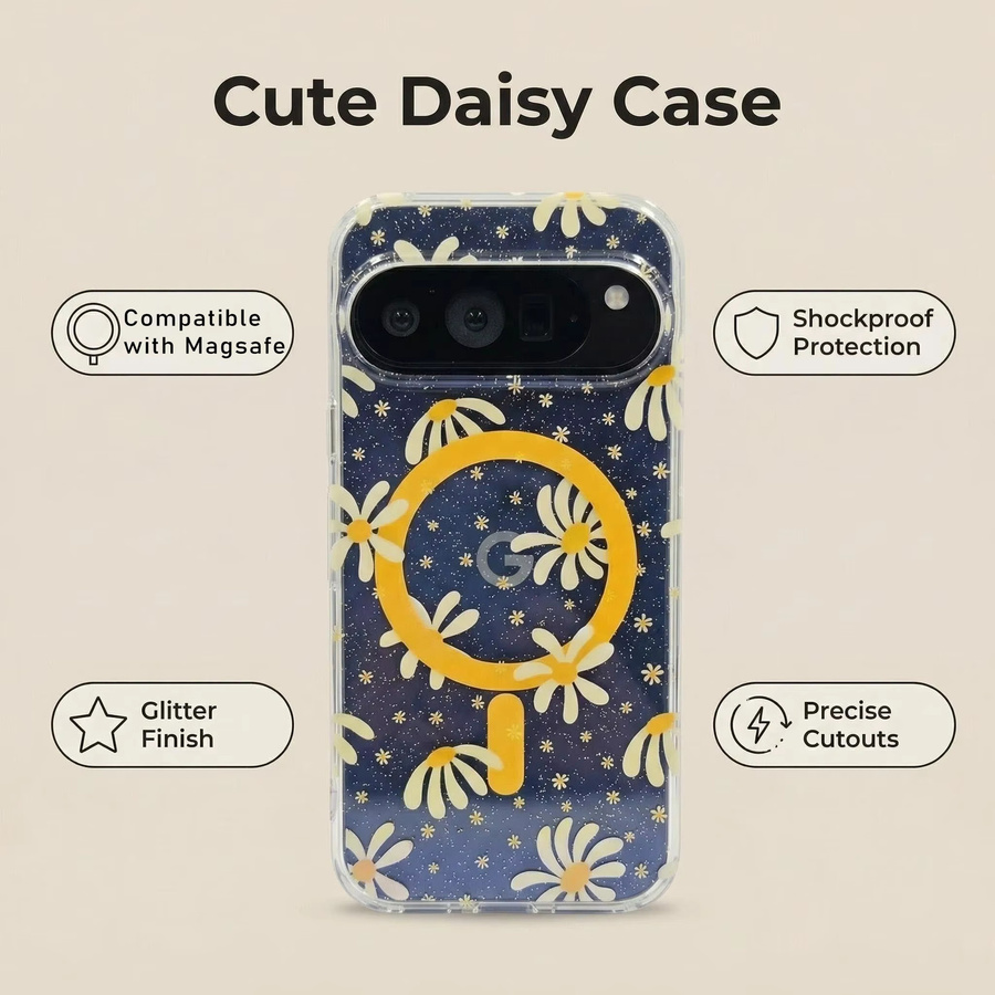 IMD Magnetische Handyhülle mit Sonnenblumen-Glitzer für Google Pixel 9 9 Pro 9 Pro XL 10 10 Pro 10 Pro XL 10A 9A in Blau Farbverlauf, stoßfeste Abdeckung - Bild 2