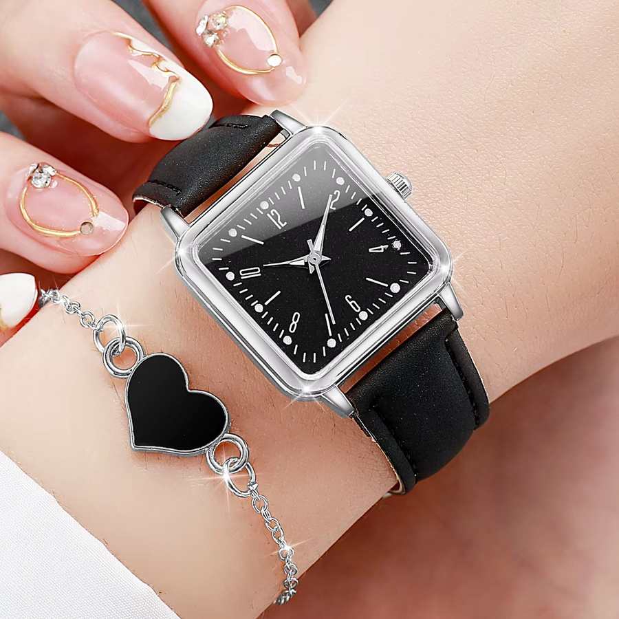 RUNERR Armbanduhr-Set, Leder, Quarz, eckig, Schwarz, Damen - Bild 2