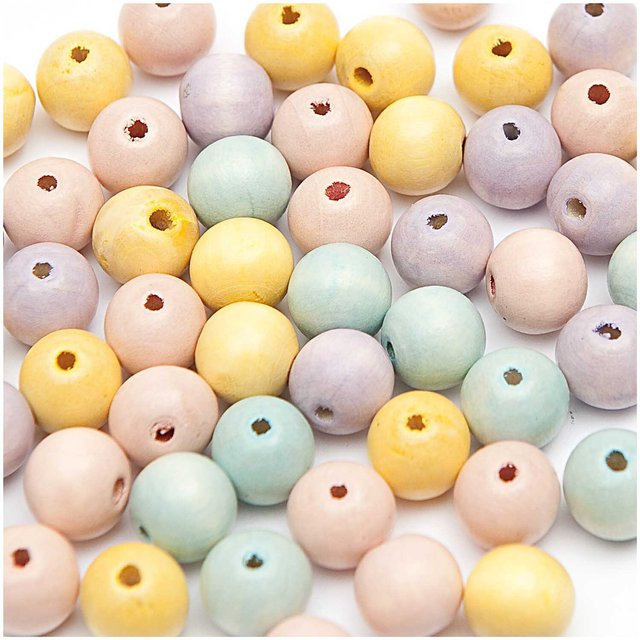 Rico Design Holz-Perlen pastell Bunt / Mehrfarbig 8mm 90 Stück - Bild 1
