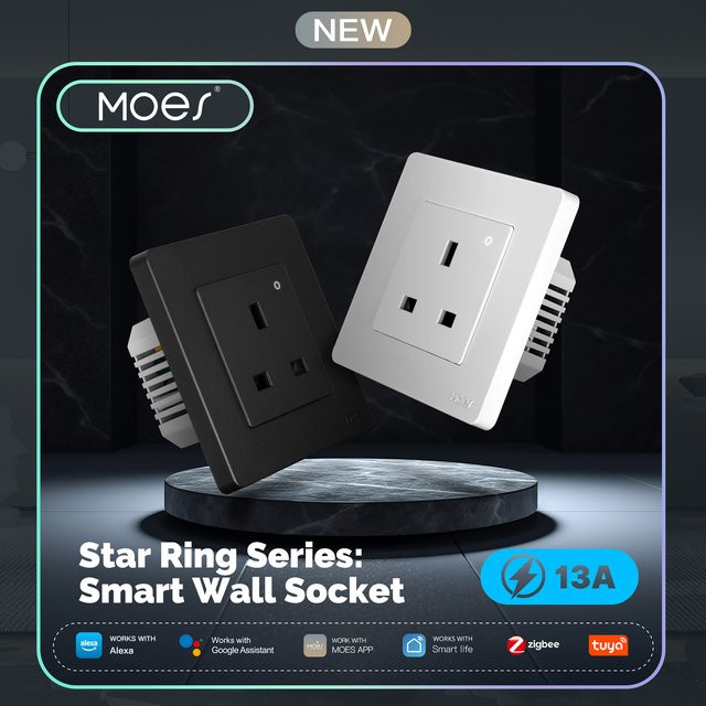 MOES Tuya ZigBee Smart Socket UK Wand Steckdose mit Energie-Monitor, App-Fernsteuerung und Sprachsteuerung für Alexa und Google Home - Bild 1