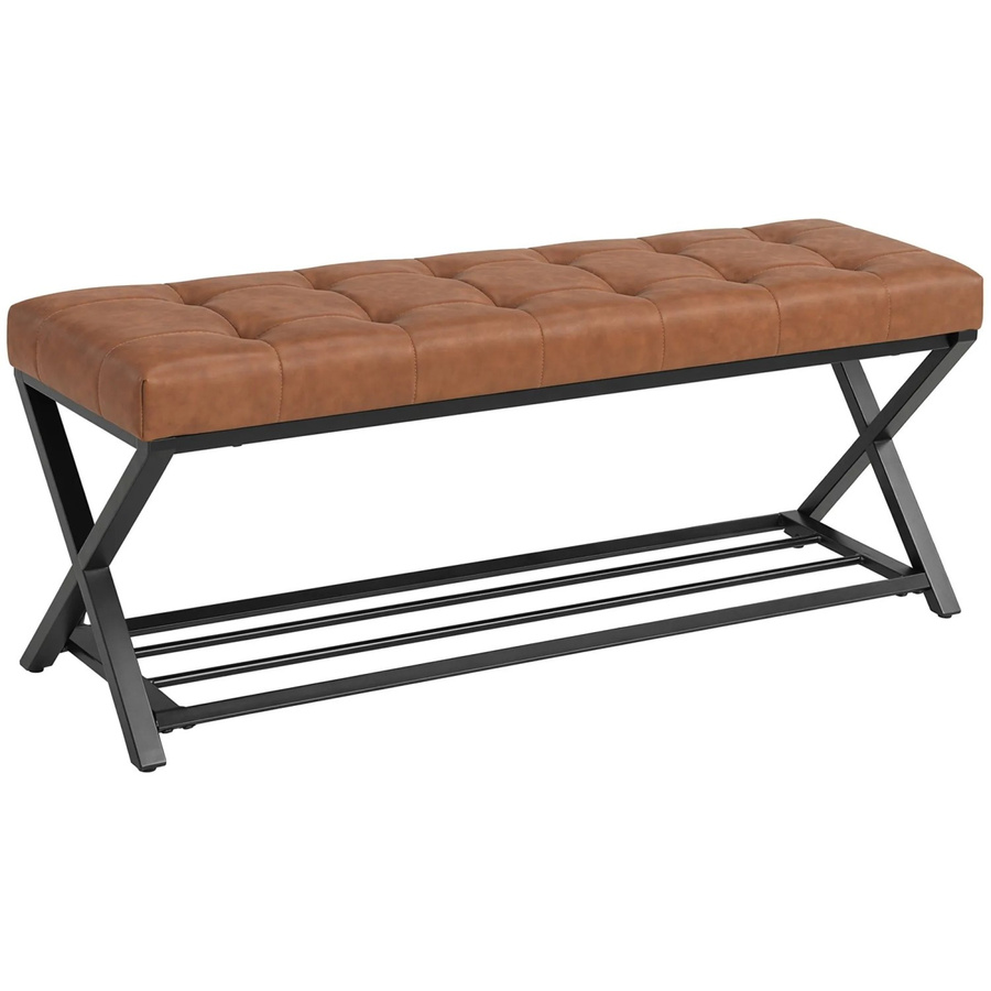 HOMCOM Schuhbank aus Kunstleder und Kohlenstoffstahl in Braun, B: 112 cm, T: 37 cm, H: 47 cm - Bild 2