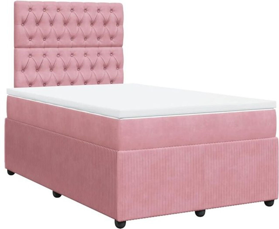 vidaxl Boxspringbett mit Matratze aus Samt in Rosa und Weiß, B/T/H: 200 x 120 x 140,5 cm - Bild 1