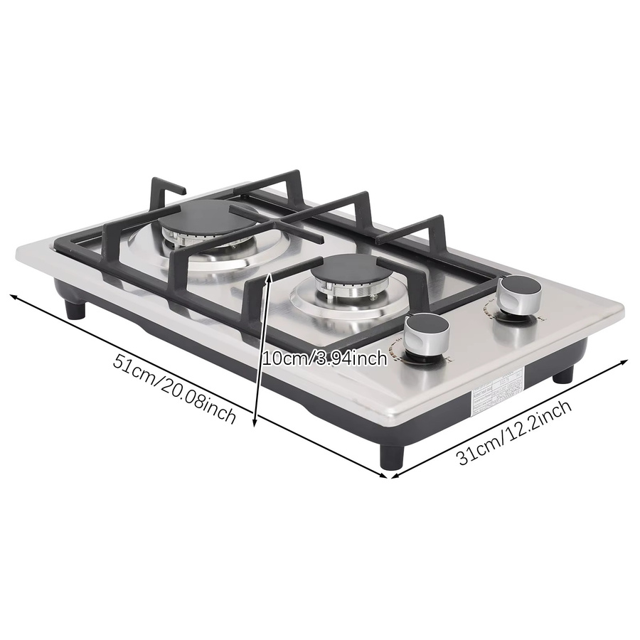 Tragbarer 2-Flammen-Gaskocher aus Edelstahl in Silber, umwandelbar von NG auf LPG mit Druckregler und Konvertionsdüse, B/T/H: 51,0 x 31,0 x 31,0 cm - Bild 5