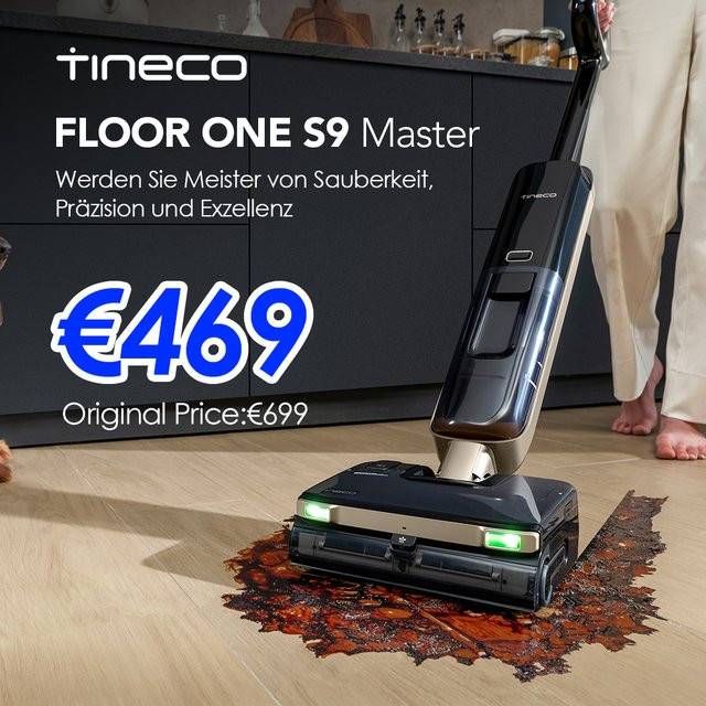Tineco Floor ONE S9 Master Nass Trockensauger in Schwarz mit ThermoBlast-Tech und Heißwasser-Wischen sowie StreakFree-Abzieher - Bild 1