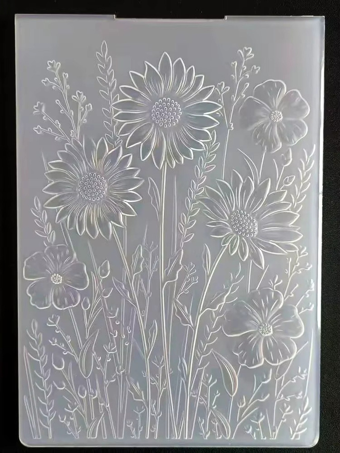 3D-Prägeschablonen aus Kunststoff mit Blumen, Sonnenblumen und Glücksgras in Transparent für DIY Scrapbooking und Kartenherstellung - Bild 2