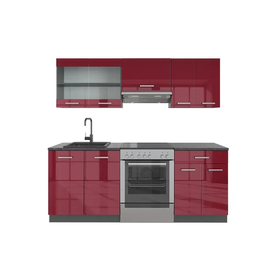 Vicco R-Line Küchenzeile Bordeaux Hochglanz und Anthrazit, Breite: 200 cm - Bild 2