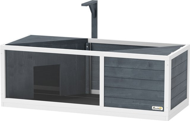 PawHut Schildkrötenhaus aus Holz in Grau und Weiß mit wetterfestem Gehege und aufklappbarer Oberseite, B/T/H: 120 x 50 x 40 cm - Bild 1
