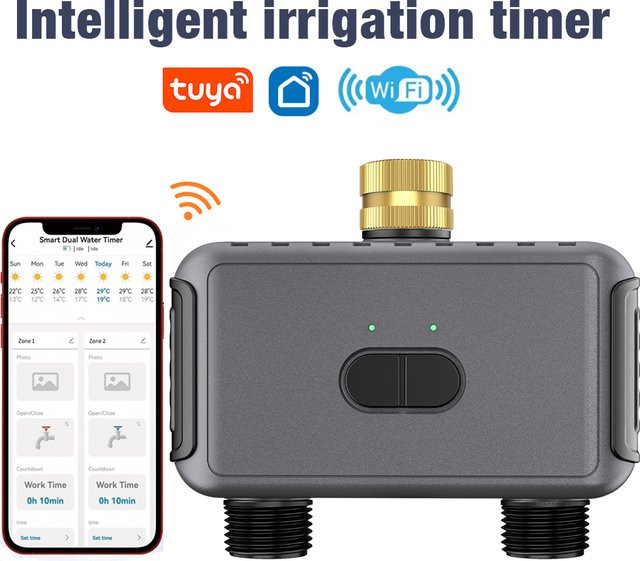 Tuya WiFi Smart Wasser Timer mit 2 Auslässen für Gartenbewässerung und Tropfbewässerung via App - Bild 1
