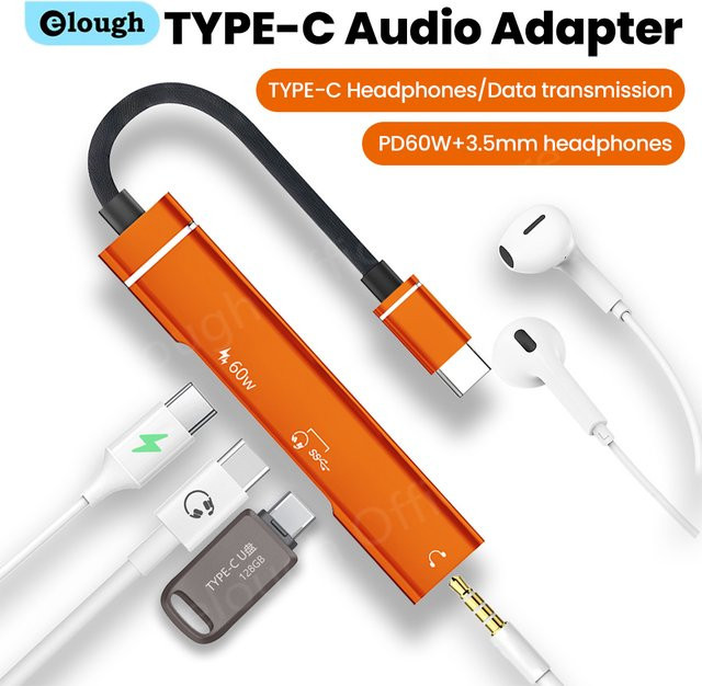 Elough USB C Hub PD 3.0 Dockingstation mit 3,5 mm Audio-Anschluss und USB-C Splitter-Adapter in Silber - Bild 1