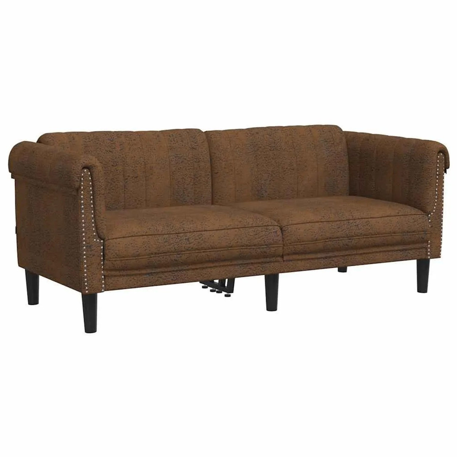 vidaXL 2-Sitzer Sofa Braun in Kunstleder und Wildleder-Optik mit Massivholzrahmen - Bild 2