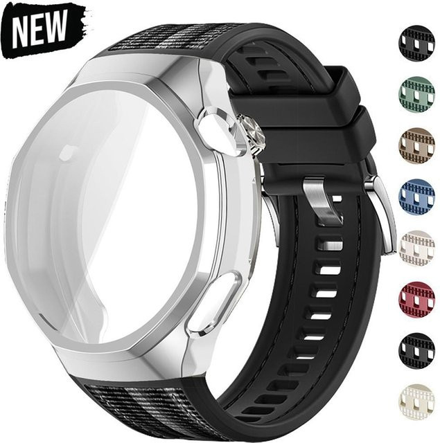CAOWTAN Uhrenarmband mit TPU-Softcase, Silikon-Nylon, Schwarz, Unisex - Bild 1
