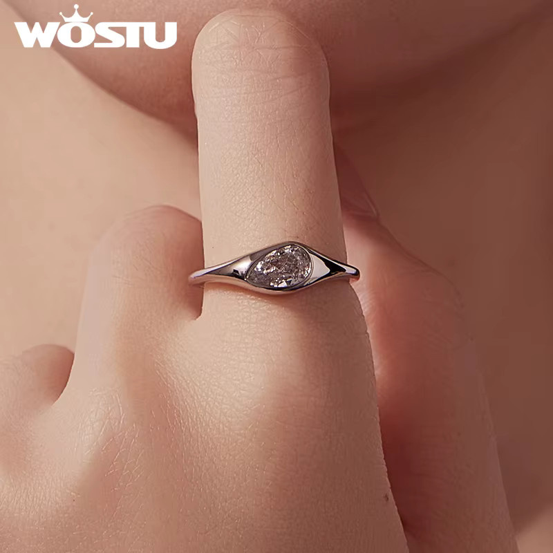 WOSTU Ring, Silber, Zirkonia, Damen, tropfenförmig, offen - Bild 3