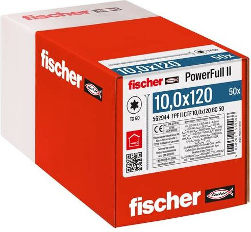 Fischer Holzschraube FPF II CTF mit Torx-Antrieb, Durchmesser: 10 mm, Länge: 120 mm, Stahl galvanisch verzinkt, 50 Stück - Bild 1