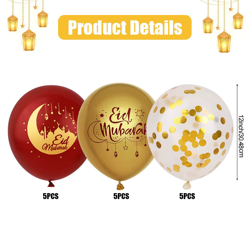 ZQNYCY Eid Mubarak Ballonset mit Mond und Sternen für Ramadan und Islamische Festlichkeiten, 15-30 Stück Latexballons in Gold und Silber - Bild 3
