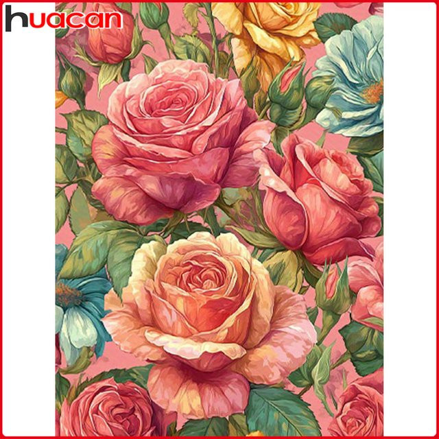 Huacan DIY Diamantmalerei Set mit Rosen-Motiv, Rundbohrer, Mehrfarbig - Bild 1