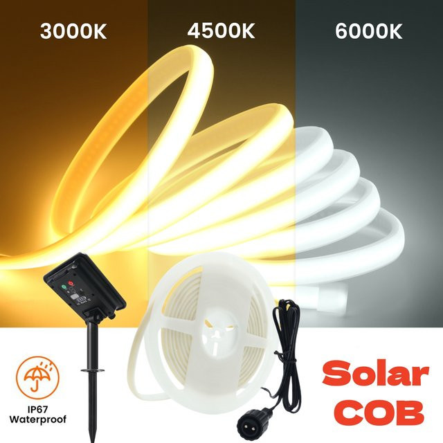 GAHADA COB Solar-Neonlichtstreifen LED-Leuchte IP67 wasserdicht warmweiß für Gartendekoration - Bild 1