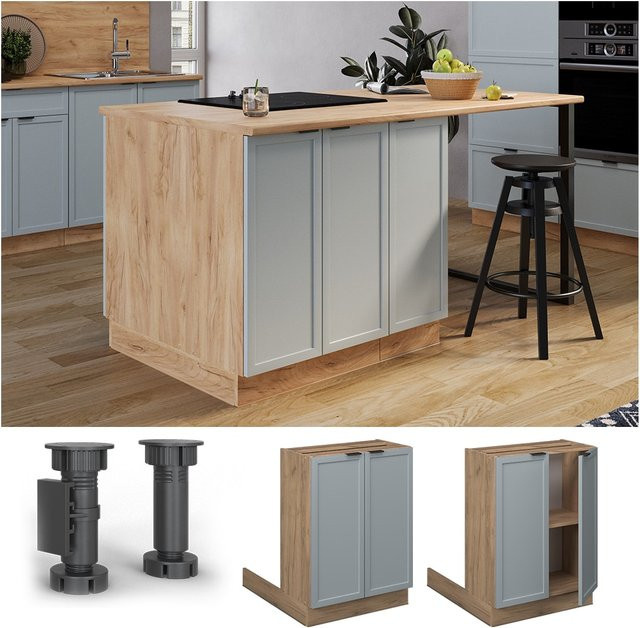 Vicco Regalinselunterschrank Fame-Line in Eiche mit Hellblau-Grau gerahmten Fronten, Breite: 60 cm - Bild 1