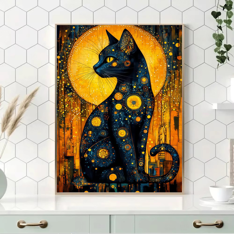 AZNM Van Gogh-inspiriertes schwarzes Katzen- und Sternennacht-Puzzle, 1.000 Teile - Bild 2