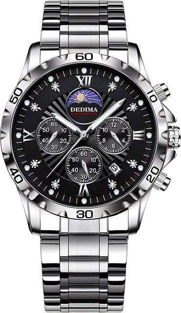 DEDIMA Chronograph, Quarz, Edelstahl, Schwarz, Herren, 44 mm - Bild 1