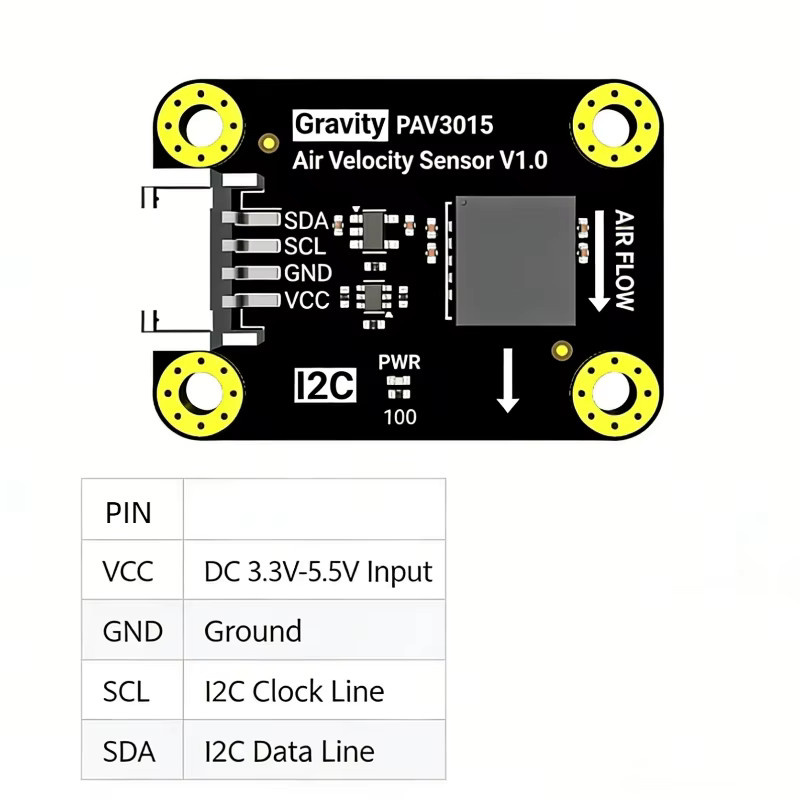 Gravity PAV3015 Luftgeschwindigkeitssensor I2C Heißdraht-Anemometer in Schwarz für Arduino ESP32 Drohne und HVAC mit 0-15m/s Messbereich - Bild 2