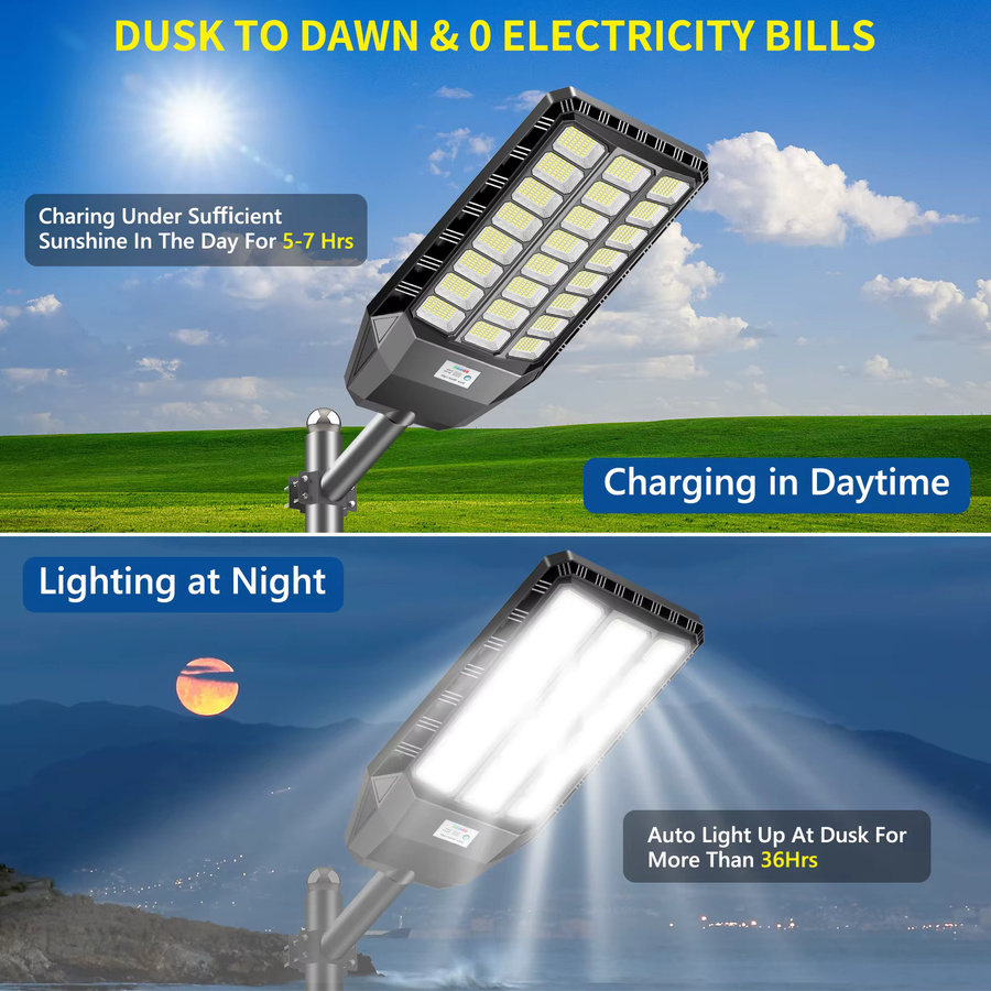 Adewalk Solar-Straßenleuchte in Schwarz mit 1008 LEDs, 2000W, 25000mAh Akku, IP67 Wasserdicht, Bewegungssensor, Dämmerungssensor und Fernbedienung für Garten und Außenbereich - Bild 5