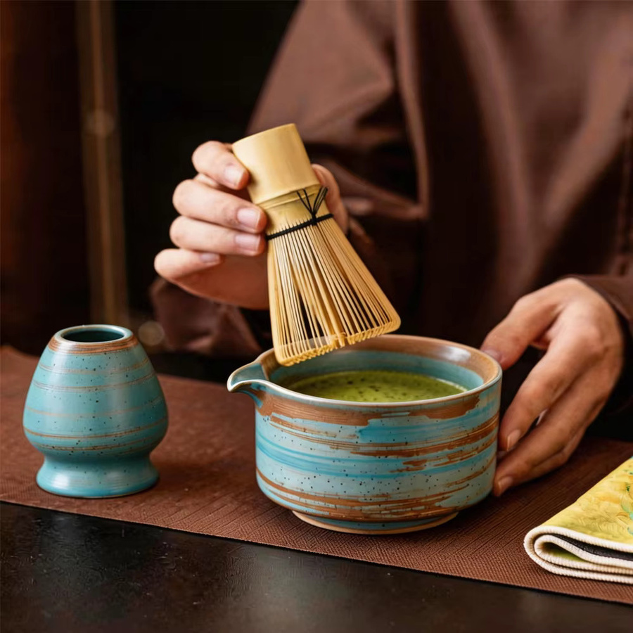 8-teiliges Japanisches Matcha-Set von shunxiang in Blau mit Keramikschale, Bambus-Besen und Zubehör zur Tee-Zubereitung - Bild 3