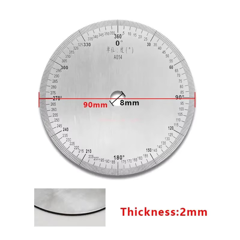 Rundes Winkelzifferblatt aus Edelstahl in Silber, 360-Grad-Winkelmesser, Durchmesser: 90 mm, Breite: 8 mm, Höhe: 2 mm - Bild 3