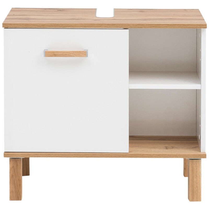 Schildmeyer Waschbeckenunterschrank Padua in Weiß Glanz mit Eiche Landhaus Nachbildung, B/H/T: 65,0 x 60,1 x 35,0 cm - Bild 3