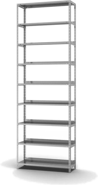 PROREGAL Aktenregal aus verzinktem Stahl mit 9 Ebenen, H x B x T: 290 x 100 x 30 cm, silber - Bild 1