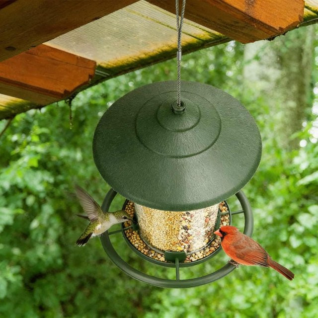 Hängender automatischer Kolibri-Futterspender in Grün für den Garten und Außenbereich - Bild 1