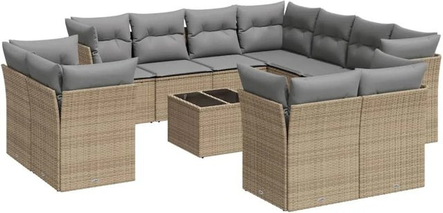 vidaXL 12-teilige Garten-Sofagarnitur aus Poly-Rattan in Beige mit Kissen und Gartentisch - Bild 1