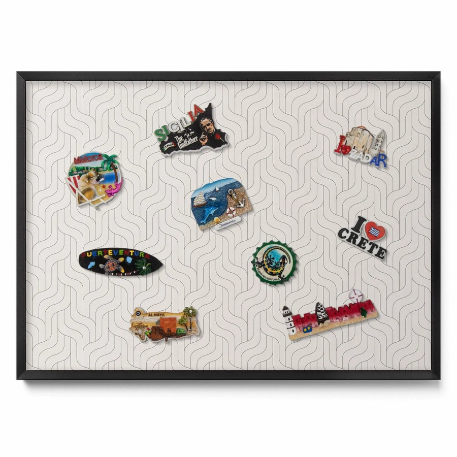Tulup Magnettafel aus Metall mit geometrischem Linearmuster und schwarzem Rahmen, B: 70 cm, H: 50 cm - Bild 2