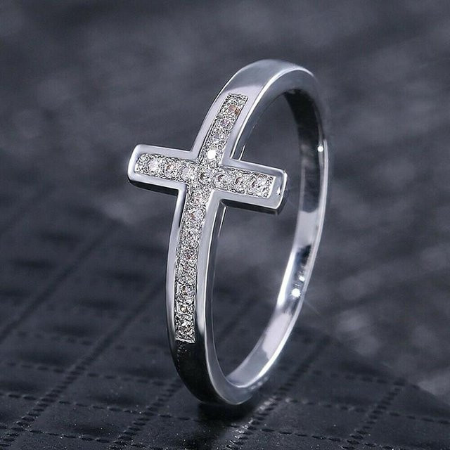 Huitan Schlichter Fingerring, Kreuz, Zirkonia, Silber, Schwarz, Damen - Bild 1