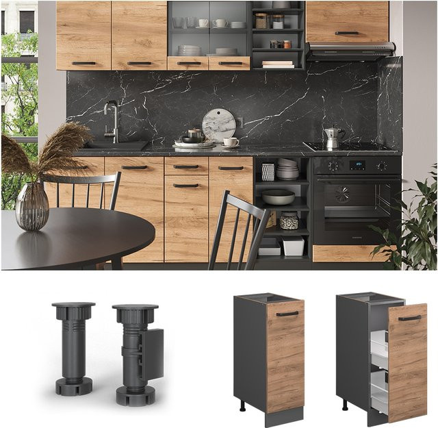 Vicco Apothekerunterschrank R-Line Küchenschrank Eiche Anthrazit Breite: 30 cm - Bild 1