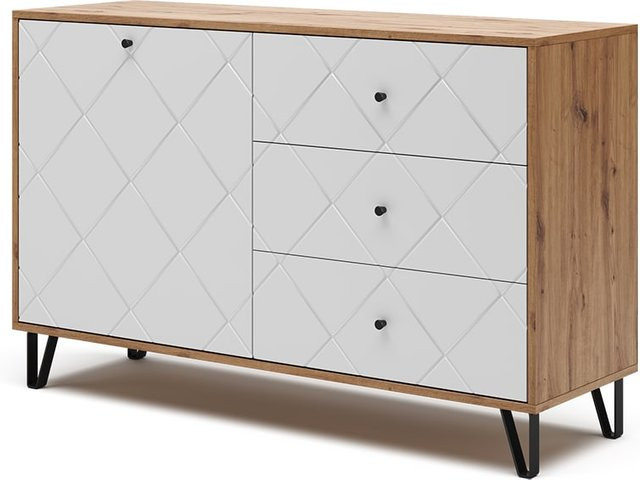 Vicco Sideboard Nizza Wohnzimmerschrank in Artisan-Weiß, B: 128 cm, H: 78 cm, T: 78 cm - Bild 1