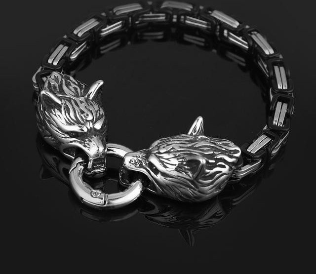 Armband Edelstahl, Wolfskopf, Schwarz, Herren, 23cm - Bild 1